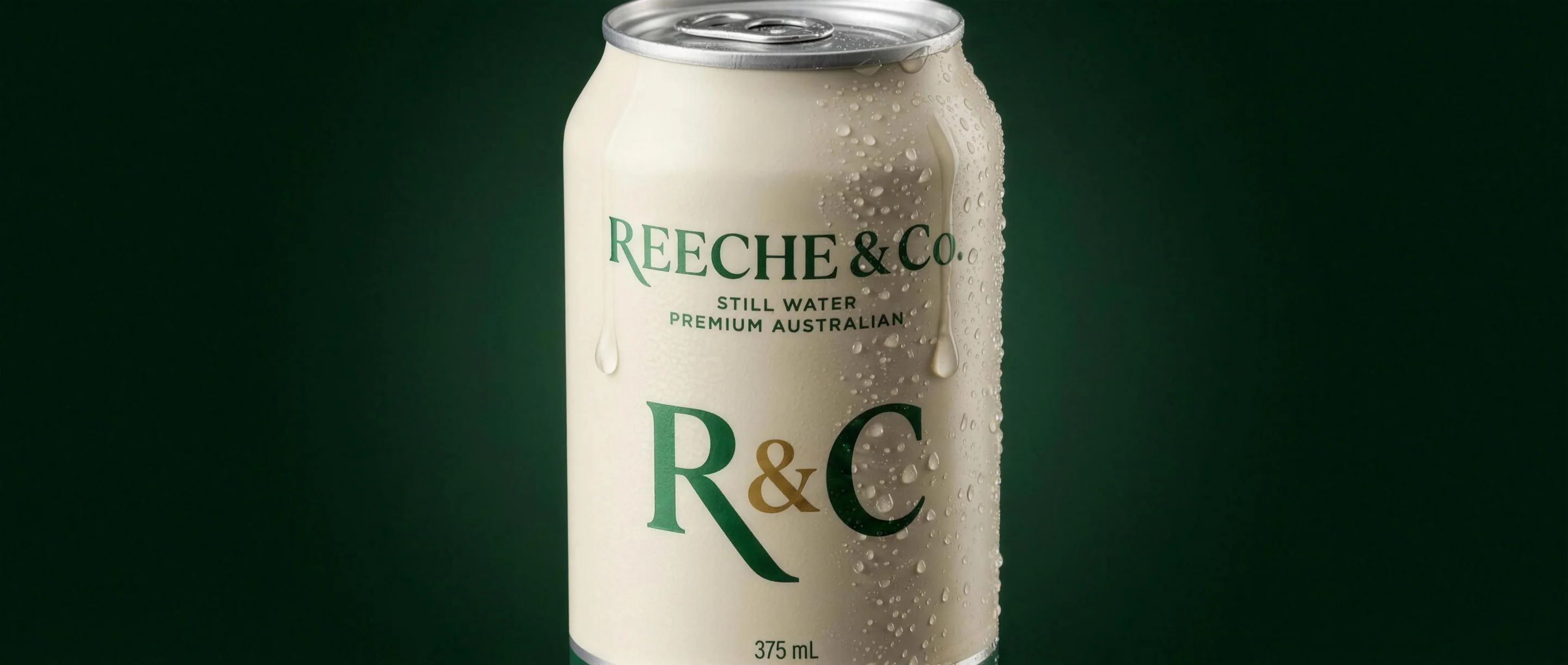 Macro of a chilled REECHE & CO. can concept with condensation